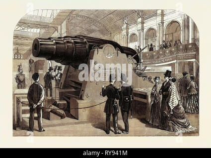 Der Pariser Internationale Ausstellung: Krupp große Waffe präsentiert der König von Preußen durch den Hersteller M. Krupp in Essen 1867 Stockfoto