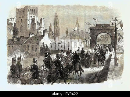 Die Queen's Besuch der schottischen Grenze: Die Königin Kreuzung Kelso Bridge GROSSBRITANNIEN 1867 Stockfoto