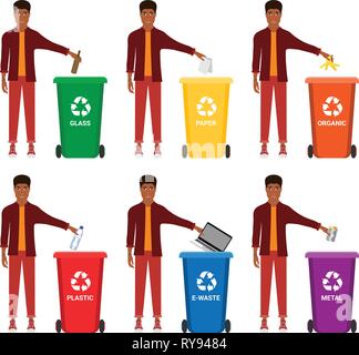 Mülleimer, Abfallbehälter, Abfallbehälter, Müllcontainer Infografik. Sauber halten oder Sie keinen Abfall, Konzept. Cartoon Illustration Stock Vektor