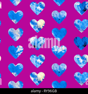 Herzen abstract Grunge bunte Spritzer Textur Aquarell nahtlose Muster auf lila Hintergrund Stockfoto