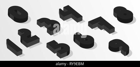 Schwarz isometrische Zahlen. 3D-Effekt. Vektor Numbers für die Typografie Design. Stock Vektor