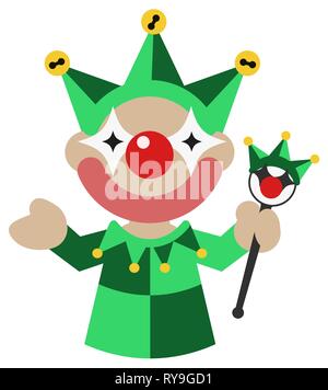 Grüne clown, Vektor cartoon Farbe illustration Design Element horizontal, über Weiß, isoliert Stock Vektor