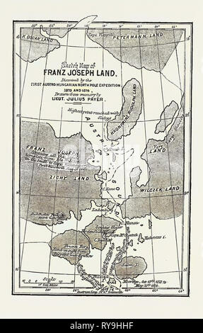 Die österreichischen Polarexpedition, Karte von Franz Joseph Land, entdeckte die Firma Payer und Weyprecht Stockfoto