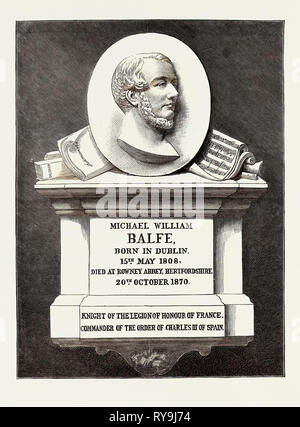 Die Balfe Gedenktafel in der Westminster Abbey, London: Michael William Balfe, geboren in Dublin, 15. Mai 1808, bei Rowney Abbey starb, Hertfordshire, 20. Oktober 1870, Ritter der Ehrenlegion Frankreichs, Kommandant der Ordnung von Karl III. von Spanien Stockfoto