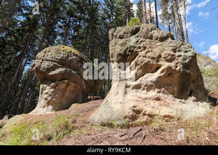 Felsen von Gnome auch Felsbrocken der Elfen Original in polnischer Sprache Głazy Krasnoludków - Natur bewahren Der bizarren Felsformationen im Polen Stockfoto
