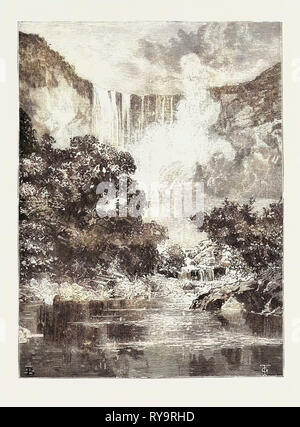 Die Kaieteur Falls, British Guiana, Kupferstich 1884, ein high-volume Wasserfall an der Potaro Fluß in der Mitte von Guyana, Potaro-Siparuni Region. Es ist in Kaieteur National Park Stockfoto