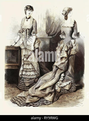 Abend Toilette Vorne und Hinten, Mode, Gravur 1882 Stockfoto