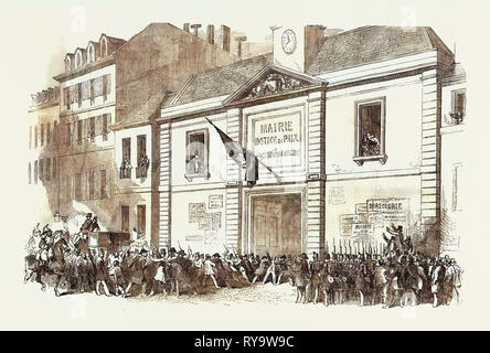 Die Revolution in Frankreich: Marie von der 10. Arrondissement, Paris. Festnahme von Vertretern. M. Joffroy Adressierung der Menschen, 1851 Stockfoto