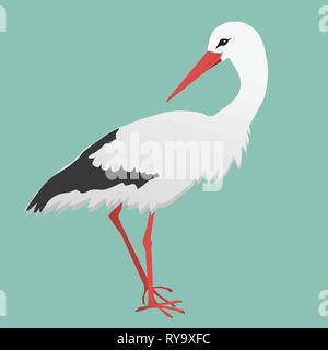 Ein Vektor Illustration eines Weißstorch. Der Hintergrund ist grün Stock Vektor