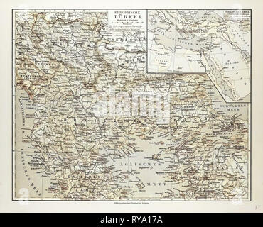 Karte von Montenegro Serbien Mazedonien nördlichen Griechenland Bulgarien Albanien Türkei 1899 Stockfoto