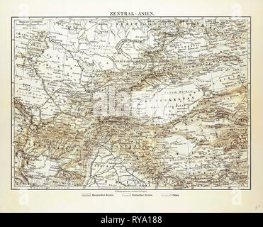 Karte von Zentralasien Afghanistan Pakistan Republik Tadschikistan Turkmenistan die Republik Usbekistan Tibet und den Norden von Indien 1899 Stockfoto