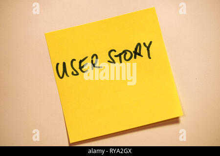 Gelbe Haftnotiz Scrum Agile User Story Stockfoto