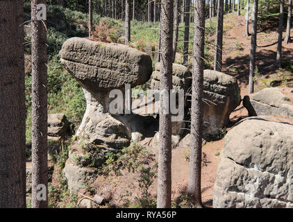 Felsen von Gnome auch Felsbrocken der Elfen Original in polnischer Sprache Głazy Krasnoludków - Natur bewahren Der bizarren Felsformationen im Polen Stockfoto
