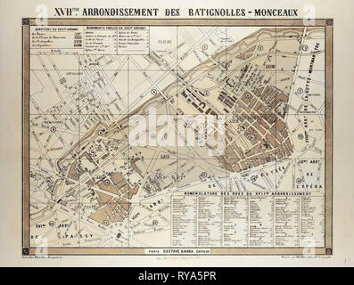 Karte des 17. Arrondissement des Batignolles-Monceaux Paris Frankreich Stockfoto