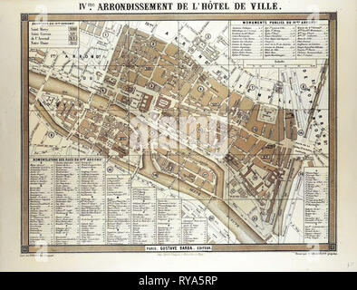 Karte des 4. Arrondissement De L'hôtel De Ville Paris Frankreich Stockfoto