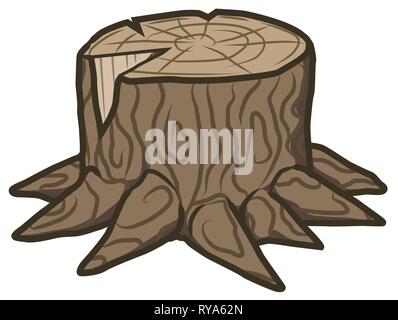 Baumstumpf einfache cartoon Farbe zeichnen, Vector Illustration, horizontal, über Weiß, isoliert Stock Vektor