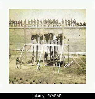Amerikanischer Bürgerkrieg: Ausführung der Verschwörer. Die Ankunft auf dem Gerüst. Juli 7, 1865. Foto, Eiklar Drucken Stockfoto