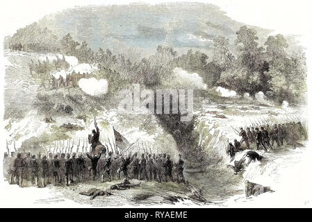 Der Bürgerkrieg in Amerika: Angriff auf die Konföderierten Batterien bei Bull Run vom 27. und 14. New York Regimenter, 17. August 1861 Stockfoto