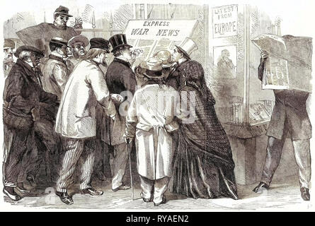 Der Krieg in Amerika Lesen der Krieg News in Broadway New York vom 15. Juni 1861 Stockfoto