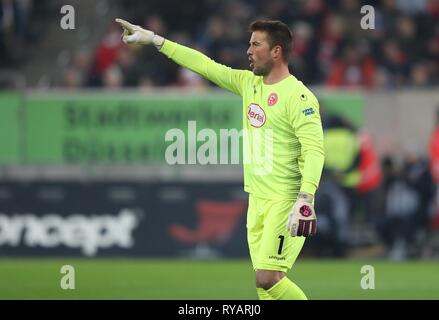 Düsseldorf, Deutschland. 11 Mär, 2019. firo: 11.03.2019, Fußball, 2018/2019, 1.Bundesliga Fortuna Düsseldorf Düsseldorf - Eintracht Frankfurt 0:3 Michael Rensing, Geste | Verwendung der weltweiten Kredit: dpa/Alamy leben Nachrichten Stockfoto