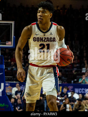 Mar 12 2019 Las Vegas, NV, USA Gonzaga, Rui Hachimura (21) sieht die Kugel während der NCAA West Coast Conference Männer Basketball Turnier Meisterschaft zwischen den Gonzaga Bulldogs und die Saint Mary's Gaels 47-60 in der Orleans Arena in Las Vegas, NV, verloren zu gehen. Thurman James/CSM Stockfoto