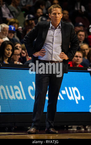 Mar 12 2019 Las Vegas, NV, USA Gonzaga Head Coach Mark Paar während der NCAA West Coast Conference Männer Basketball Turnier Meisterschaft zwischen den Gonzaga Bulldogs und die Saint Mary's Gaels 47-60 in der Orleans Arena in Las Vegas, NV verloren. Thurman James/CSM Stockfoto