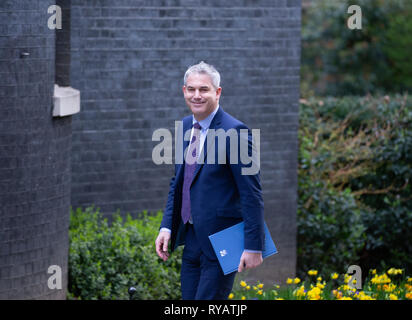 London, Großbritannien. 13 Mär, 2019. Stephen Barclay, Staatssekretär für die Europäische Union zu verlassen, kommt in der Downing Street für die zusätzlichen Brexit Kabinettssitzung Credit: Tommy London/Alamy leben Nachrichten Stockfoto