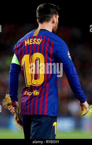 Barcelona, Spanien. 13 Mär, 2019. Messi während des Spiels zwischen Barcelona und Lyon statt im Camp Nou in Barcelona, CA. Das Match ist die zweite Qualifikationsrunde des UEFA Champions League 2018/19 Runde 16. Credit: Marco Galvão/FotoArena/Alamy leben Nachrichten Stockfoto