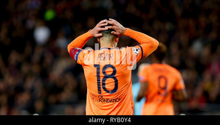 Barcelona, Spanien. 13 Mär, 2019. Fekir während des Spiels zwischen Barcelona und Lyon statt im Camp Nou in Barcelona, CA. Das Match ist die zweite Qualifikationsrunde des UEFA Champions League 2018/19 Runde 16. Credit: Marco Galvão/FotoArena/Alamy leben Nachrichten Stockfoto