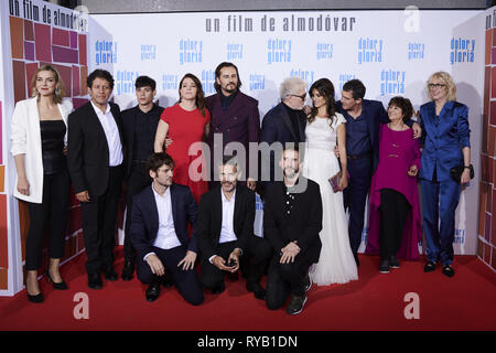 Madrid, Madrid, Spanien. 13 Mär, 2019. Nora Navas, Leonoardo Sbaraglia, Asier Etxeandia, Pedro Almodovar, Penelope Cruz, Antonio Banderas, Julieta Serrano besucht "olor y Gloria" Premiere atCapitol Kino am 13. März 2019 in Madrid, Spanien Credit: Jack Abuin/ZUMA Draht/Alamy leben Nachrichten Stockfoto