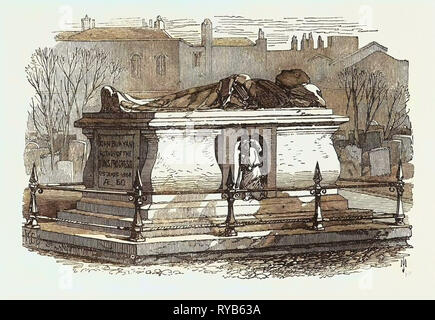 Alte Gräber in Bunhill Fields Friedhof: John bunyans Grab, 1869 Stockfoto