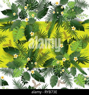 Nahtlose Muster exotische Floral Background. Tropische Blüten und Blätter Kulisse. Grünen Dschungel nahtloses Design Stock Vektor