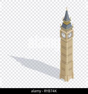 Isometrische sehr detaillierte Big Ben Tower auf transparentem Hintergrund. Stock Vektor