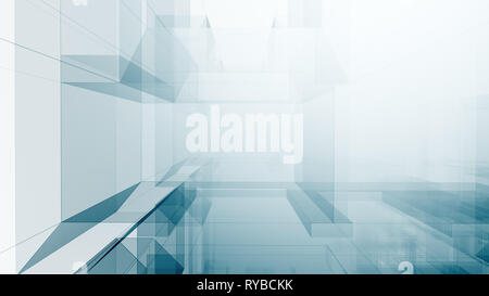 Blaues Leuchten weiße Farbe transparent Glas abstrakt Hintergrund futu Stockfoto