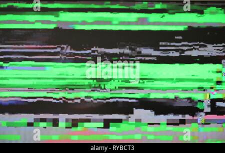 Glitch digitale Fehler Bildschirmpixel pixilation Test Glitch Textur korrupte Datei synth Wave ufo Grün lo-fi-dampf Synth Wave grün lieferbar, Foto, Stockfoto