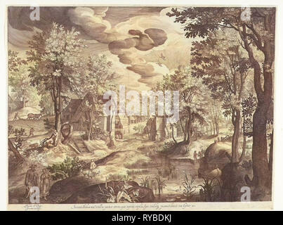 Landschaft mit Hagar und Ismael, Deutschland, Nicolaes de Bruyn, 1581-1656 Stockfoto