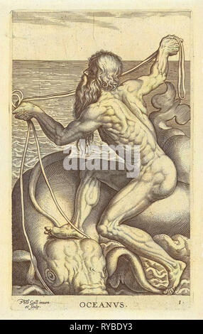 Meer Gott Oceanus, Philips Galle, 1586 Stockfoto