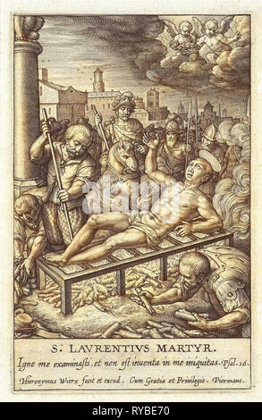 Martyrium des Hl. Laurentius, Hieronymus Wierix, 1563 - vor 1619 Stockfoto