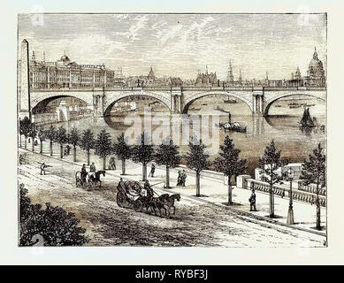 Ufer der Themse und Waterloo Bridge 1895 Stockfoto