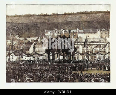 Enthüllung von Queen Victoria, Statue in Jersey: Die enthüllung Zeremonie, 1890 Gravur Stockfoto