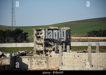 Zerstörte Gebäude in Kobanî Stockfoto