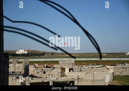 Zerstörte Gebäude in Kobanî Stockfoto