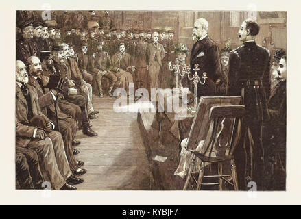 Die Präsentation von Sir Eyre Massey Shaw, Anlässlich seiner Pensionierung durch die Offiziere und Soldaten der Städtischen Feuerwehr Stockfoto