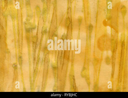 Malen abstraktes Aquarell gelben Hintergrund Holz- Effekt handgemachte Textur. Stockfoto