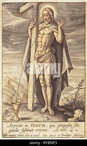 Blut Christi fließt in Kelch, Hieronymus Wierix, 1563 - 1619 Stockfoto