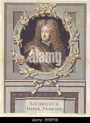 Porträt von George, Prinz von Dänemark, Pieter van Gunst, Matthijs van Marebeek, 1659-1699 Stockfoto