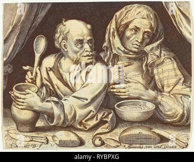 Mann und Frau essen Brei, Nicolaes de Bruyn, van Assuerus Londerseel, 1581-1656 Stockfoto