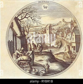 Dezember, van Adriaen Collaert, Hans Bol, Hans Luyck, 1578-1582 Stockfoto