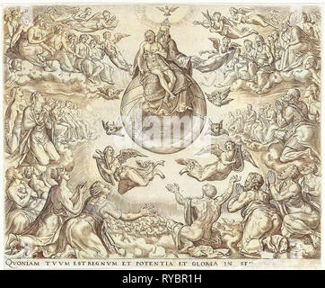 Anbetung der Dreifaltigkeit, Johannes Wierix, Maarten van Heemskerck, Philips Galle, 1569-1573 Stockfoto