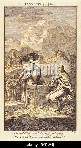 Christus und die Samariterin am Brunnen, print-Hersteller: Jan Luyken, Mi. Pieter Arentsz & Cornelis van der Sys II, 1712 Stockfoto